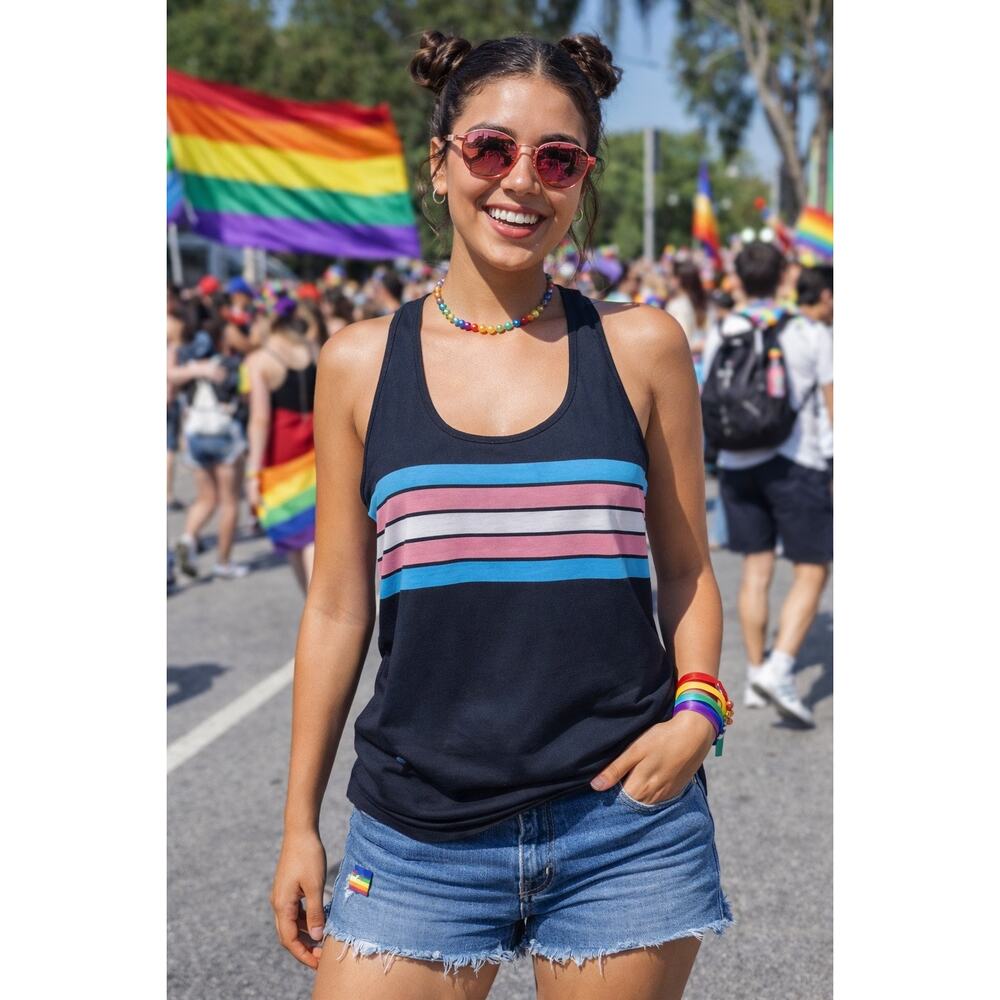 Tipsy Elves Trans Pride Flag Racerback Tank, Size M, NWT LGBTQ Festival Graphic